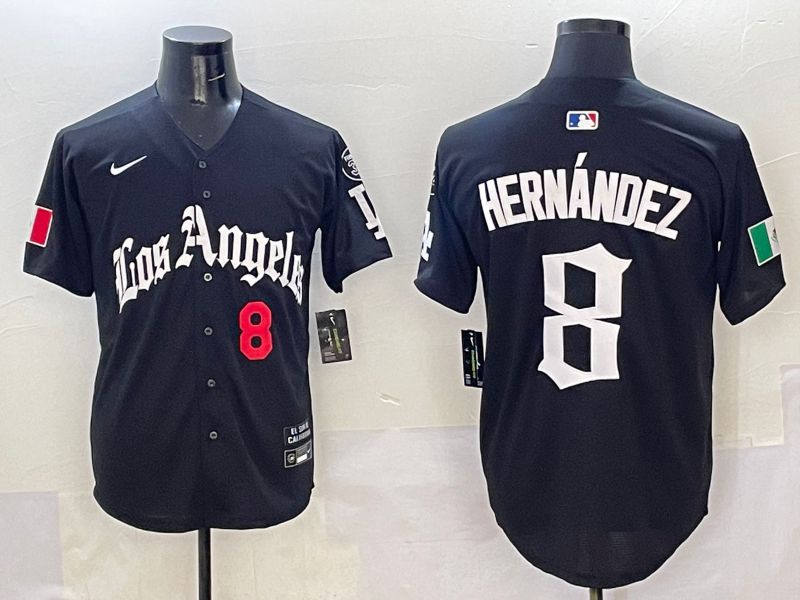 Men Los Angeles Dodgers #8 Hernandez Black Five generations Joint Name 2025 Nike MLB Jersey style 3->los angeles dodgers->MLB Jersey